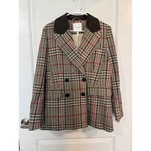 Anthropologie Avec Les Filles Double-Breasted Elbow-Patch Plaid Jacket Medium